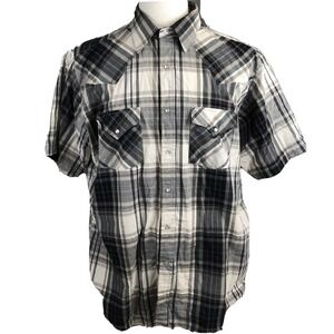 Ely Plains Western Plaid Farmer Shirt Pearl Snaps Men's Large Rodeo Cowboy
